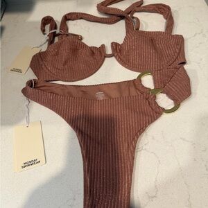 Monday Swimwear Copper Striped Bikini with Gold Accent